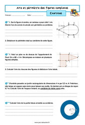 Aire et périmètre des figures complexes - Exercices avec les corrigés : 9eme Harmos - PDF à imprimer