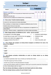 Le champ sémantique et le champ lexical - Examen Evaluation avec la correction : 10ème Harmos - PDF à imprimer