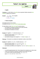 Tester une égalité - Séquence complète : 10ème Harmos - PDF à imprimer