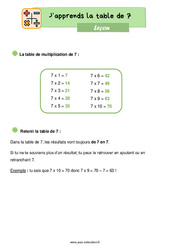 Apprendre la table de 7 - Cours, Leçon : 4ème Harmos - PDF gratuit à imprimer