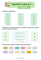 Apprendre la table de 7 - Exercices : 4ème Harmos - PDF à imprimer