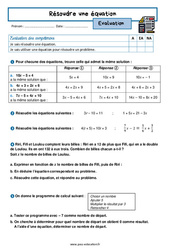 Résoudre une équation - Examen Evaluation avec la correction : 10ème Harmos - PDF à imprimer