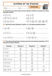 Synthèse sur les fractions - Exercices avec les corrigés : 10ème Harmos - PDF à imprimer