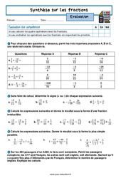 Synthèse sur les fractions - Examen Evaluation avec la correction : 10ème Harmos - PDF à imprimer