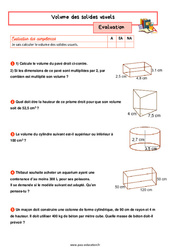 Volume des solides usuels - Examen Evaluation avec la correction : 9eme Harmos - PDF à imprimer