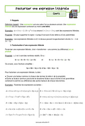 Factoriser une expression littérale - Séquence complète : 10ème Harmos - PDF à imprimer