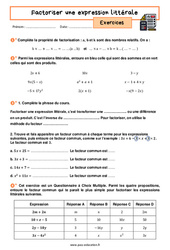 Factoriser une expression littérale - Exercices avec les corrigés : 10ème Harmos - PDF à imprimer