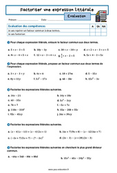 Factoriser une expression littérale - Examen Evaluation avec la correction : 10ème Harmos - PDF à imprimer