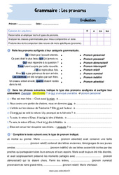 Les pronoms (personnels, possessifs, adverbial, numéral, ...) - Examen Evaluation avec la correction : 10ème Harmos - PDF à imprimer