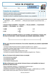 Notion de probabilité - Examen Evaluation avec la correction : 10ème Harmos - PDF à imprimer