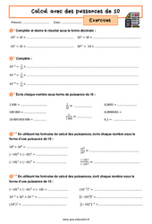 Calcul avec des puissances de 10 - Exercices avec les corrigés : 10ème Harmos - PDF à imprimer