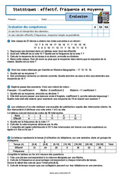 Effectif, fréquence et moyenne (statistiques) - Examen Evaluation avec la correction : 10ème Harmos - PDF à imprimer