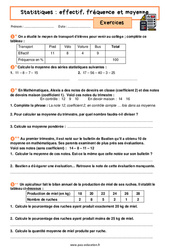 Effectif, fréquence et moyenne (statistiques) - Exercices avec les corrigés : 10ème Harmos - PDF à imprimer