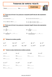 Puissances de nombres relatifs - Exercices avec les corrigés : 10ème Harmos - PDF à imprimer