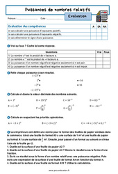 Puissances de nombres relatifs - Examen Evaluation avec la correction : 10ème Harmos - PDF à imprimer