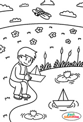 S'amuser en plein air - Printemps - Coloriage - Se repérer dans l'espace en maternelle : 1ère, 2ème Harmos - PDF à imprimer