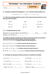 Développer une expression littérale - Exercices avec les corrigés : 10ème Harmos - PDF à imprimer