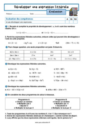 Développer une expression littérale - Examen Evaluation avec la correction : 10ème Harmos - PDF à imprimer