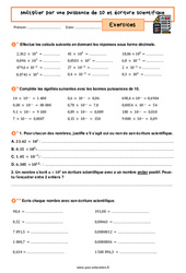 Multiplier par une puissance de 10 et écriture scientifique - Exercices avec les corrigés : 10ème Harmos - PDF à imprimer