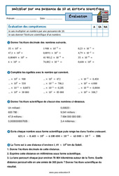 Multiplier par une puissance de 10 et écriture scientifique - Examen Evaluation avec la correction : 10ème Harmos - PDF à imprimer