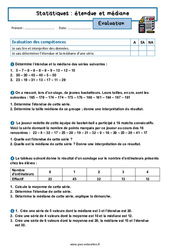 Étendue et médiane - Examen Evaluation avec la correction : 10ème Harmos - PDF à imprimer