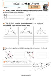 Calcul de longueur (Théorème de Thalès) - Exercices avec les corrigés : 10ème Harmos - PDF à imprimer