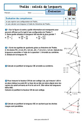 Calcul de longueur (Théorème de Thalès) - Examen Evaluation avec la correction : 10ème Harmos - PDF à imprimer