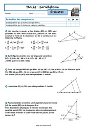 Parallélisme (Théorème de Thalès) - Examen Evaluation avec la correction : 10ème Harmos - PDF à imprimer