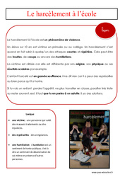 Le harcèlement à l’école - Cours, Leçon - EMC : 6ème, 7ème Harmos - PDF gratuit à imprimer