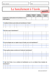 Le harcèlement à l’école - Examen Evaluation - EMC : 6ème, 7ème Harmos - PDF à imprimer