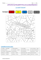 Passé composé - Verbes du 1er groupe - Coloriage magique : 6ème Harmos - PDF à imprimer