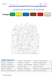 Passé simple des verbes du 2ème et  groupe - Coloriage magique : 6ème Harmos - PDF à imprimer