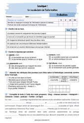 Le vocabulaire de l’information - Examen Evaluation avec la correction : 10ème Harmos - PDF à imprimer