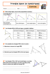 Triangles égaux (ou isométriques) - Exercices avec les corrigés : 10ème Harmos - PDF à imprimer