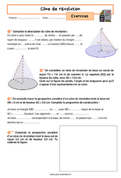 Cône de révolution - Exercices avec les corrigés : 10ème Harmos - PDF à imprimer