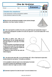 Cône de révolution - Examen Evaluation avec la correction : 10ème Harmos - PDF à imprimer