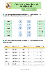 Apprendre la table de 11 et la table de 12 - Exercices : 4ème Harmos - PDF à imprimer