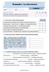 Les déterminants (possessif, interrogatif, exclamatif, numéral , indéfini) - Examen Evaluation avec la correction : 10ème Harmos - PDF à imprimer