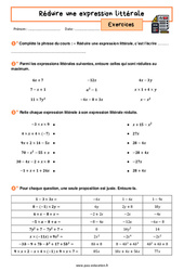 Réduire une expression littérale - Exercices avec les corrigés : 10ème Harmos - PDF à imprimer