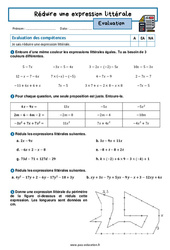 Réduire une expression littérale - Examen Evaluation avec la correction : 10ème Harmos - PDF à imprimer