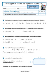 Réduire une expression littérale (2) - Examen Evaluation avec la correction : 10ème Harmos - PDF à imprimer