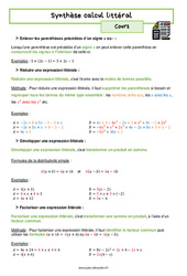 Synthèse calcul littéral - Séquence complète : 10ème Harmos - PDF à imprimer