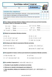 Synthèse calcul littéral - Examen Evaluation avec la correction : 10ème Harmos - PDF à imprimer