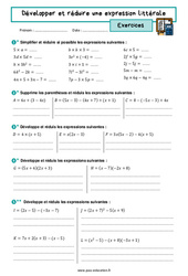 Développer et réduire une expression littérale - Exercices avec les corrigés : 11ème Harmos - PDF à imprimer