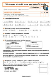 Développer et réduire une expression littérale - Examen Evaluation avec la correction : 11ème Harmos - PDF à imprimer