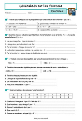 Généralités sur les fonctions - Exercices avec les corrigés : 11ème Harmos - PDF à imprimer