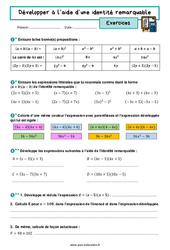 Développer à l’aide d’une identité remarquable - Exercices avec les corrigés : 11ème Harmos - PDF à imprimer