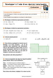 Développer à l’aide d’une identité remarquable - Examen Evaluation avec la correction : 11ème Harmos - PDF à imprimer