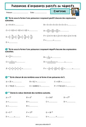 Puissances d’exposants positifs ou négatifs - Exercices avec les corrigés : 11ème Harmos - PDF à imprimer