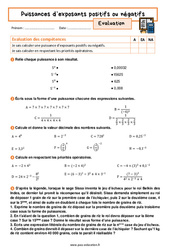 Puissances d’exposants positifs ou négatifs - Examen Evaluation avec la correction : 11ème Harmos - PDF à imprimer